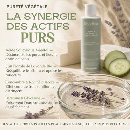 Toner Purifiant Équilibrant (200 ml) — Lotion Clarifiante & Resserre Pores | Acide Salicylique Végétal, Lavande Bio & Concombre | Cosmos Natural - MoonRose