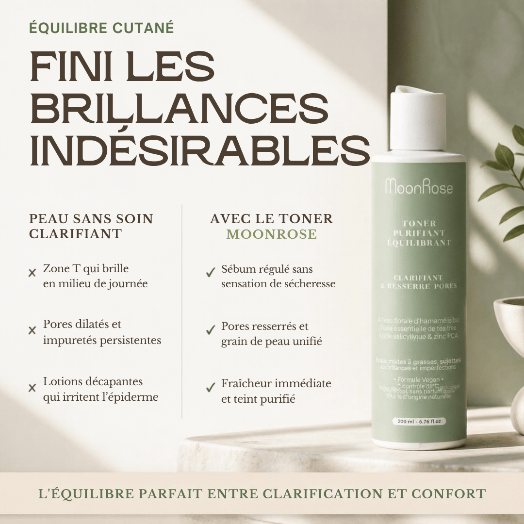 Toner Purifiant Équilibrant (200 ml) — Lotion Clarifiante & Resserre Pores | Acide Salicylique Végétal, Lavande Bio & Concombre | Cosmos Natural - MoonRose